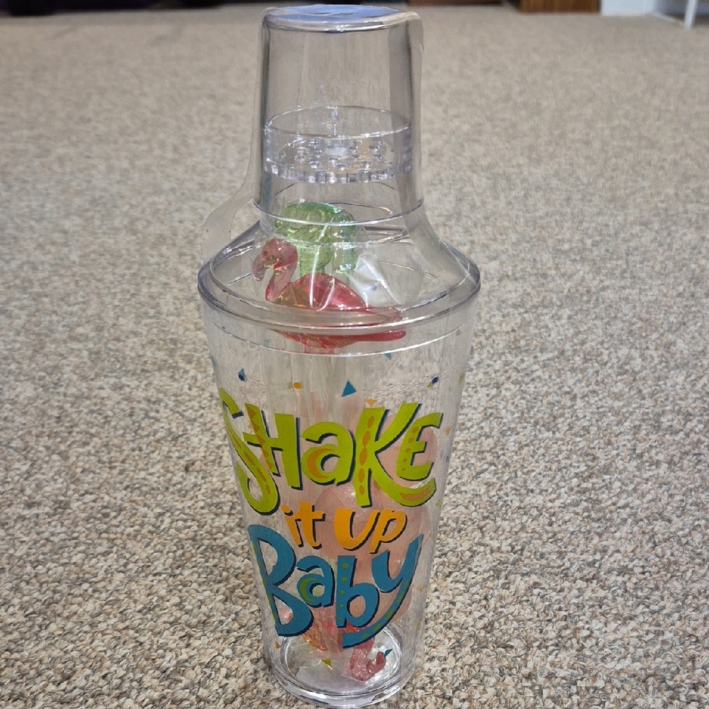 Pier 1 Colorful Cocktail Shaker Set with Fun Text BRAND NEW